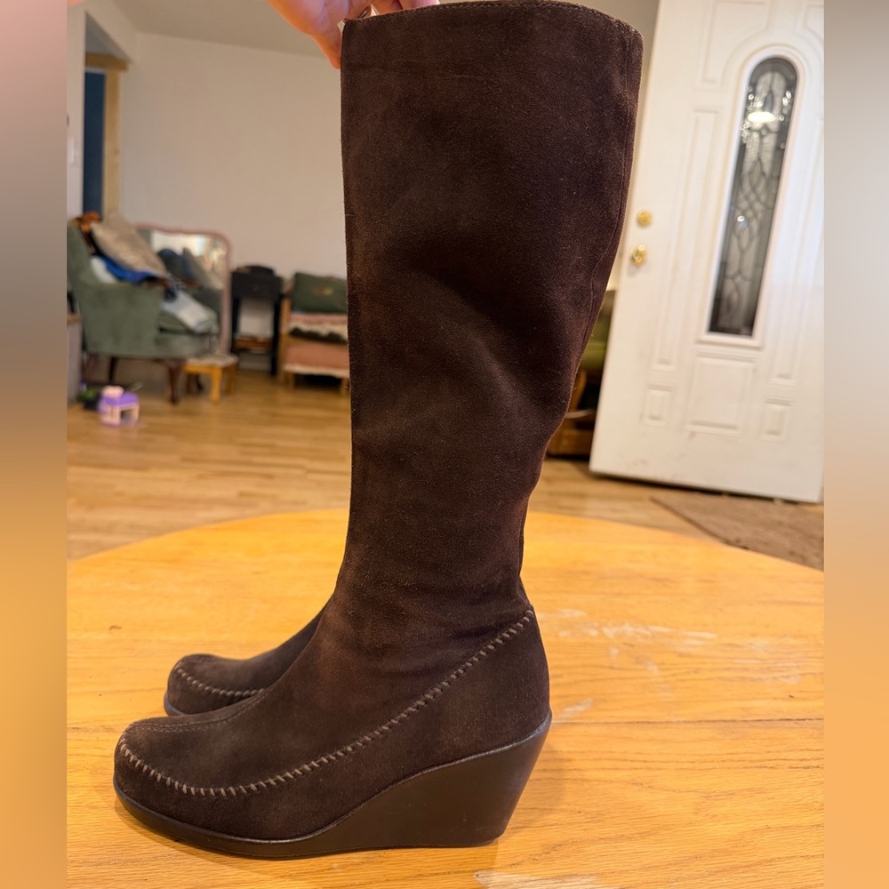Aerosoles Chocolate Brown Suede Knee-High Wedge Boots